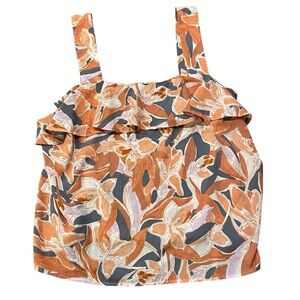 Nine West Floral Ruffle Tank Top - Orange and Gray